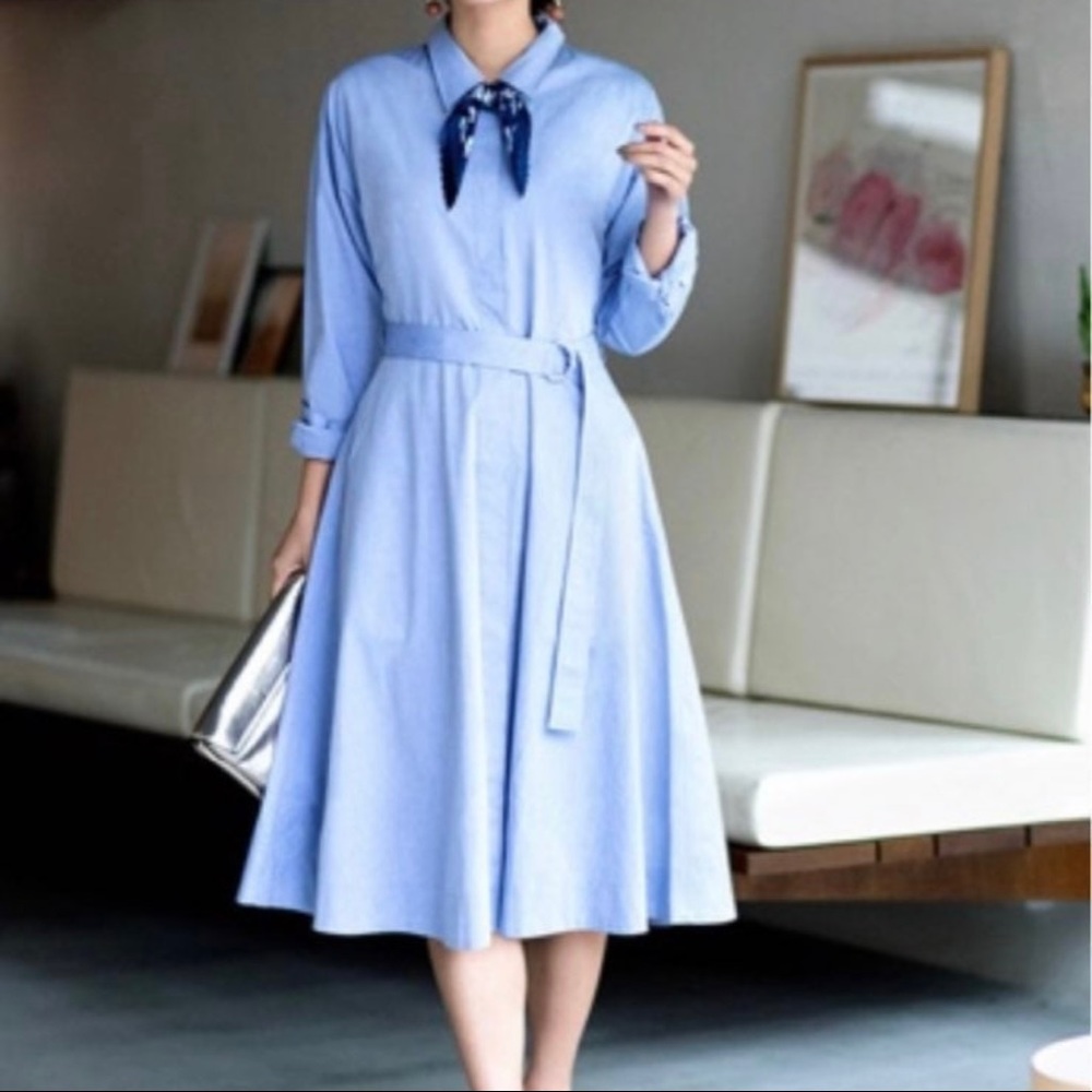 Uniqlo Blue Cotton Long Sleeve Dress- S